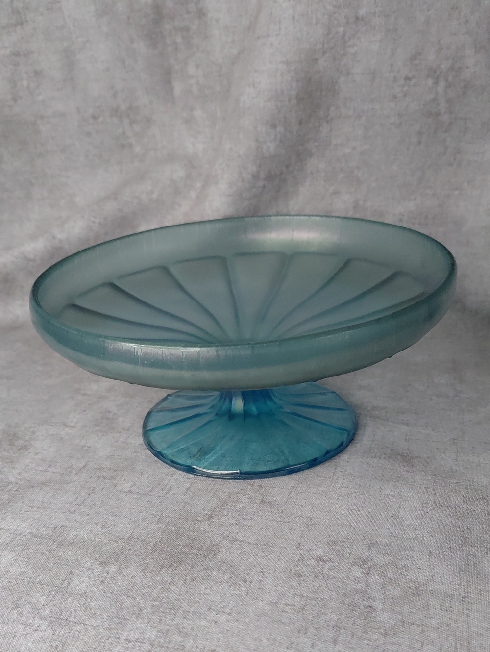 Fenton Stretch Blue Frosted Glass Pedestal Bowl